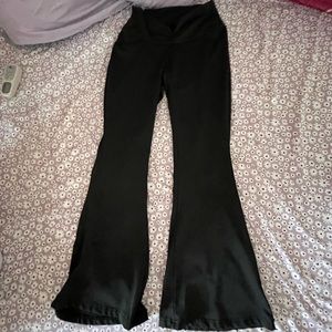 black cross flare leggings